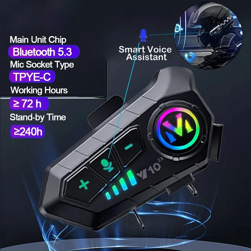 Full Face Motorcycle Helmet With Bluetooth - V10 2X Interkom Helm Motor Bluetooth
