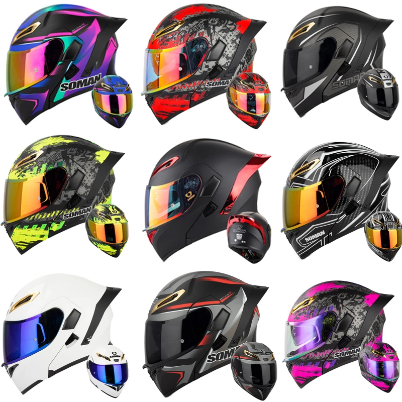 Dual Visor Motorcycle Racing Helmet - SOMAN helm Full Face pria dan