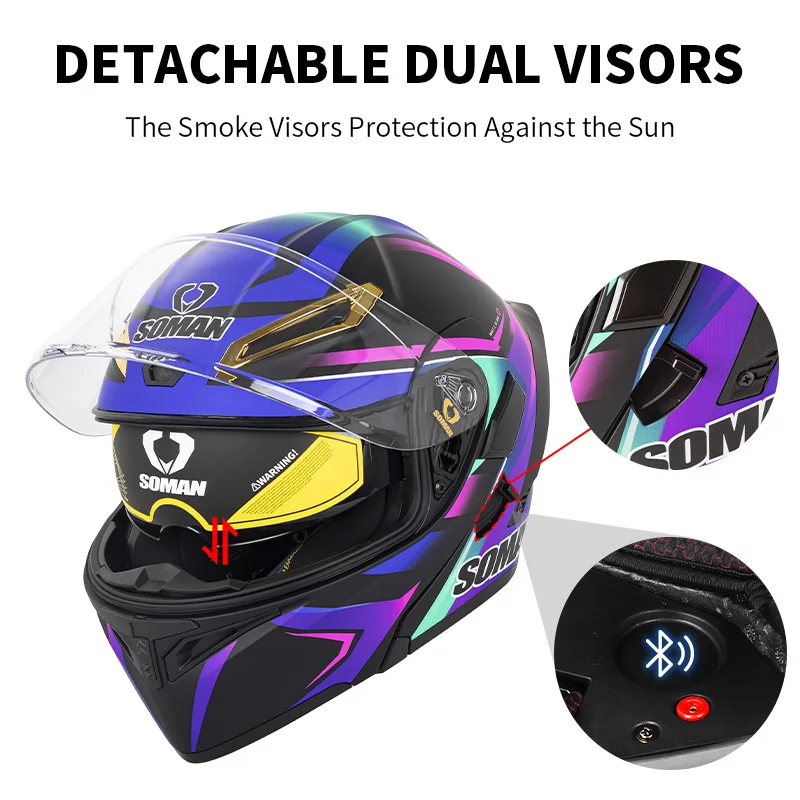 SOMAN helm Full Face pria dan  - Dual Visor Motorcycle Racing Helmet ulasan dan harga
